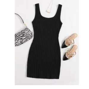 Shein Ribbed Body Con Black Dress